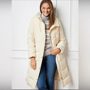 Talbots Women’s Hooded Down Puffer Coat Warm Winter NWT Creme’ Size XS